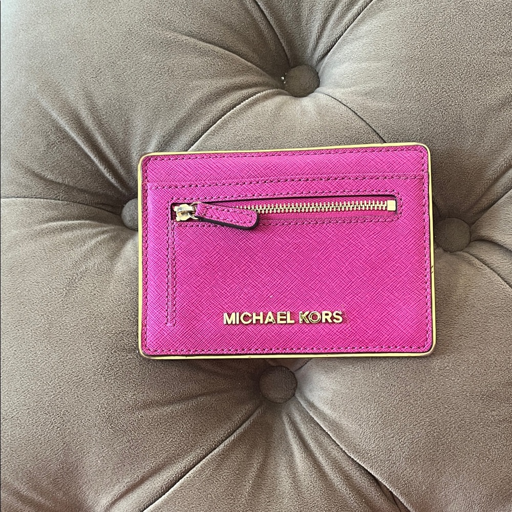 Michael Kors Fuchsia Card Holder with Gold Accents